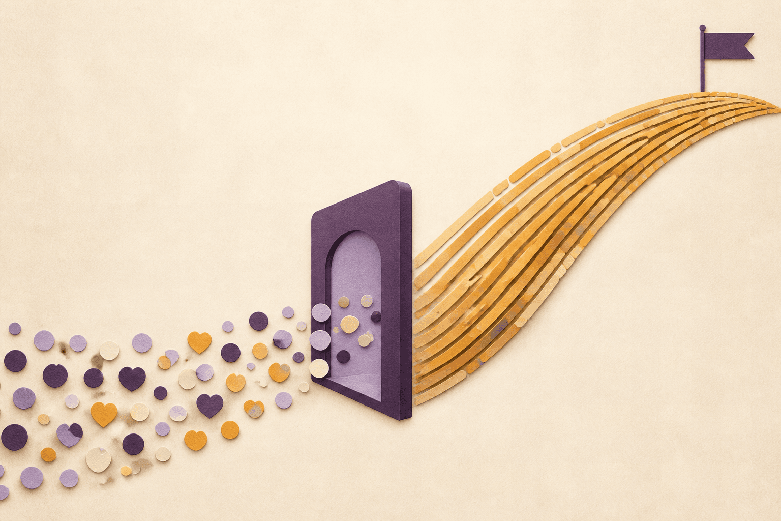 Many small acts of generosity flowing through a giving portal toward one fundraising milestone