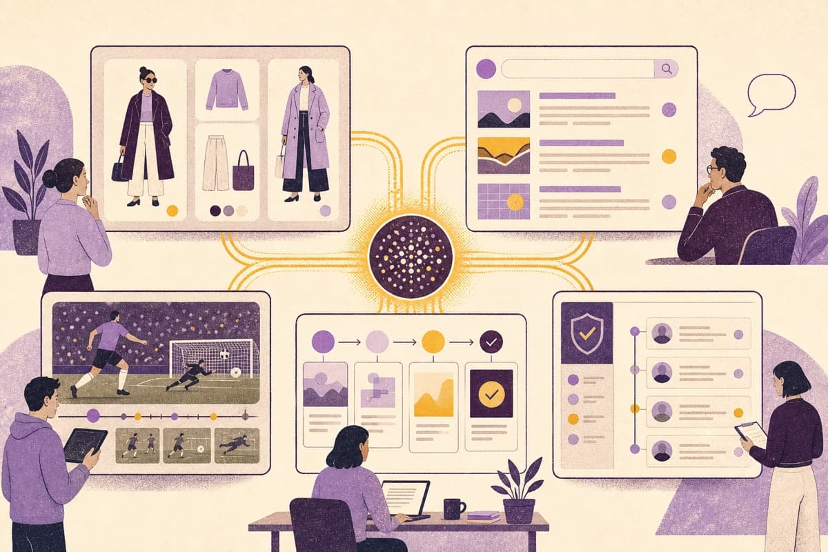 AI powering structured outfit recommendations, evidence search, sports highlights, staged workflows, and compliance actions instead of one chat box
