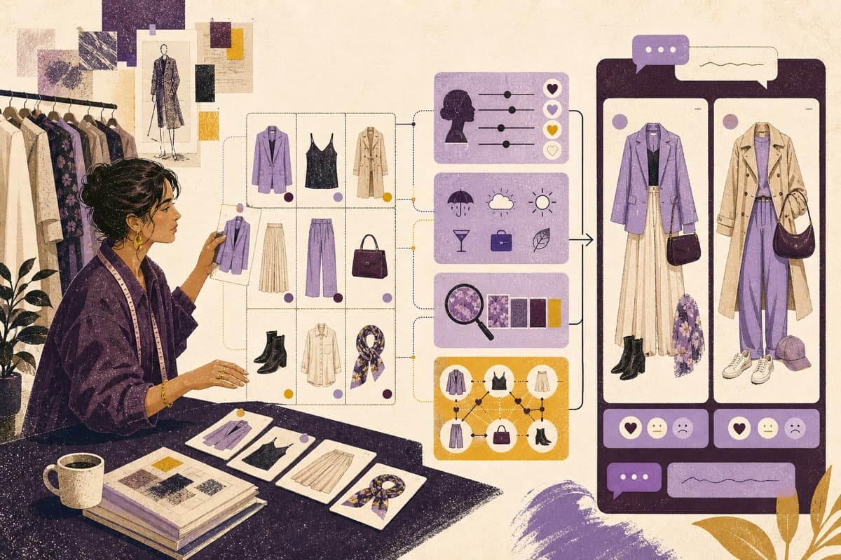 A fashion stylist combining garments, preferences, occasion, visual search, and compatibility signals into structured outfit recommendations