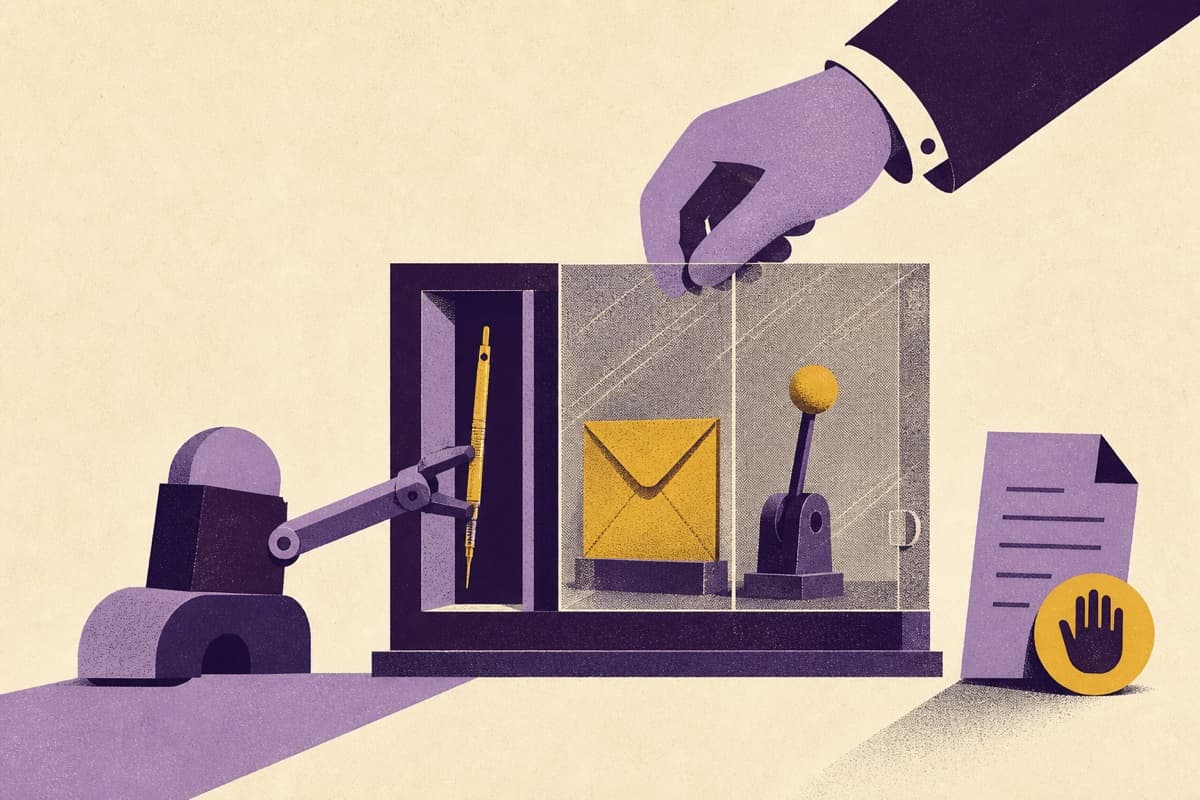 An AI tool cabinet exposes a limited read tool while consequential actions remain behind a human approval gate