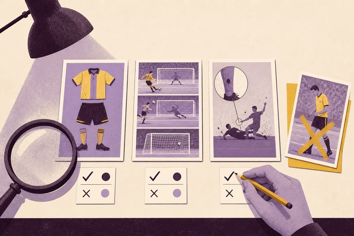 Outfit, sports-clip, and incident-summary samples inspected against separate evaluation criteria