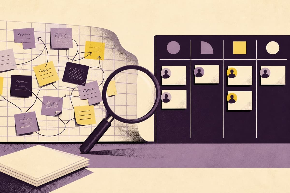 A messy spreadsheet feeds a focused operational board with accountable owners while unnecessary rows remain on paper